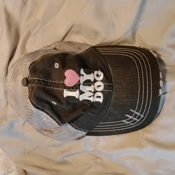 MegaCap Accessories - MegaCap "I 🩷 MY DOG" Faded Black Trucker Cap w Adjustable Velcro Strap